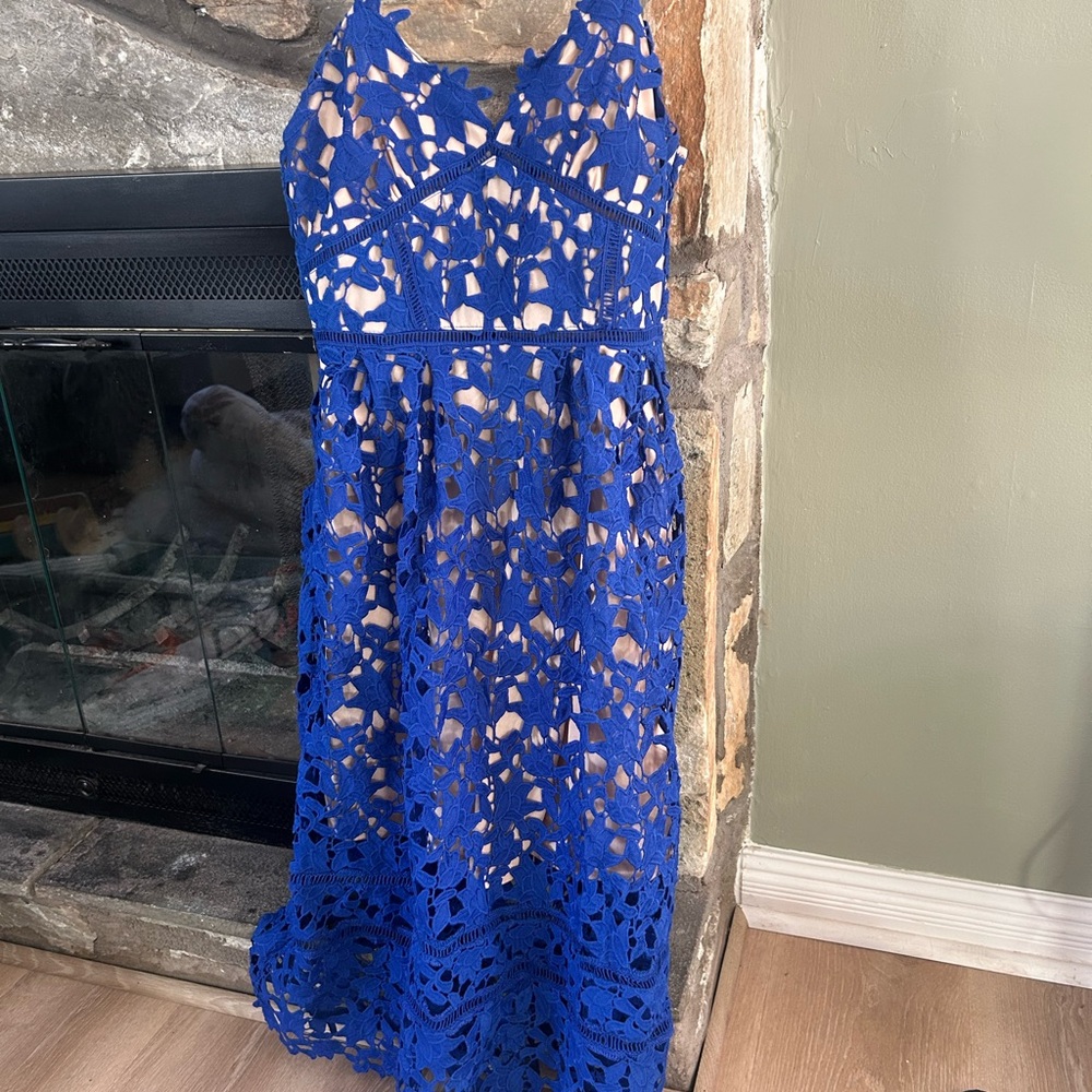 Elegant Blue Lace Halter Dress